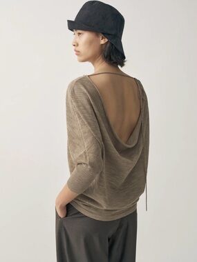 Open-Back Draped Knit Blouse